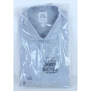 John Henry Fitted Collection Blue Stripe Shirt Tall 17 35/36 Adjustable Cuff NIP
